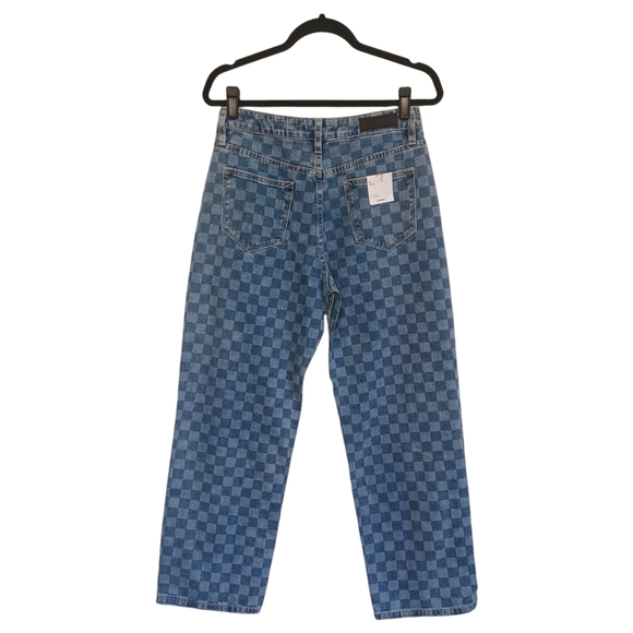 VIGOSS Checker Print Medium Wash Blue Denim Slim Straight Leg Jeans 27 NWT - Picture 5 of 9